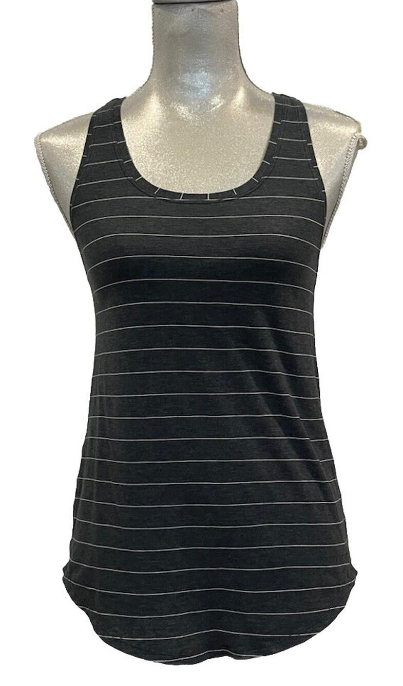 Lululemon Dark Gray & White Striped Love Tank, Pleated In Pima Cotton, Size 4/6
